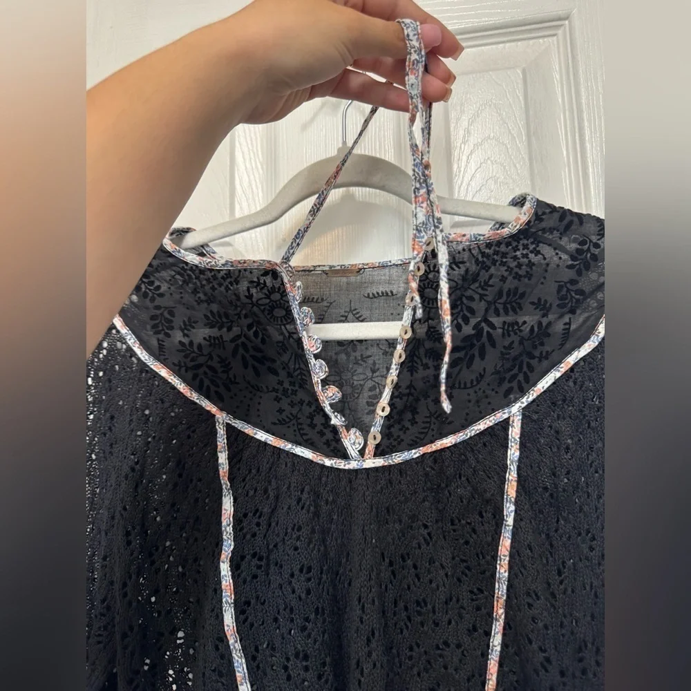 Free People Black Lace Long Sleeve Women’s Top Boho Festival